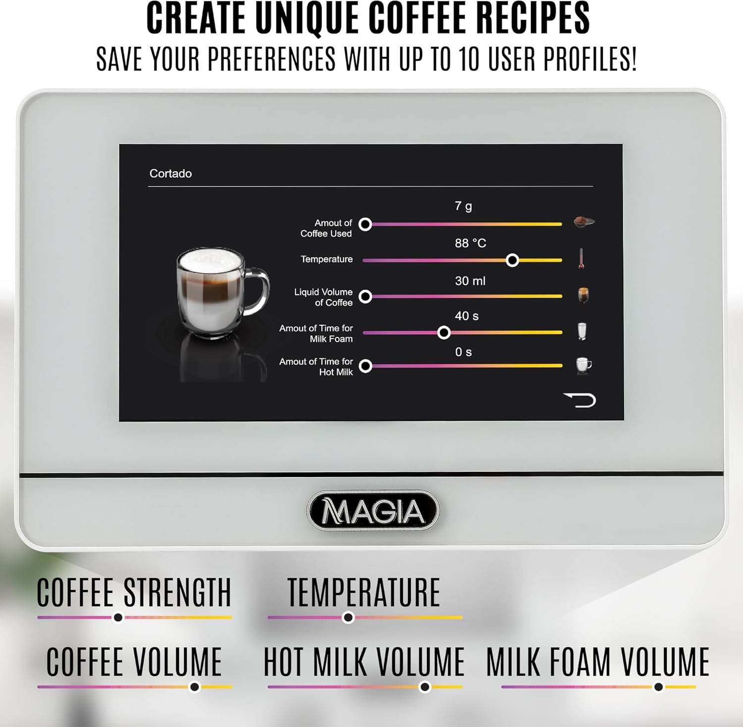 Zulay Magia Fully Automatic Espresso Machine - 19 Customizable Coffee Options | Includes Insulated Milk Container & Deluxe Cups - Auto-Cleaning - OG White