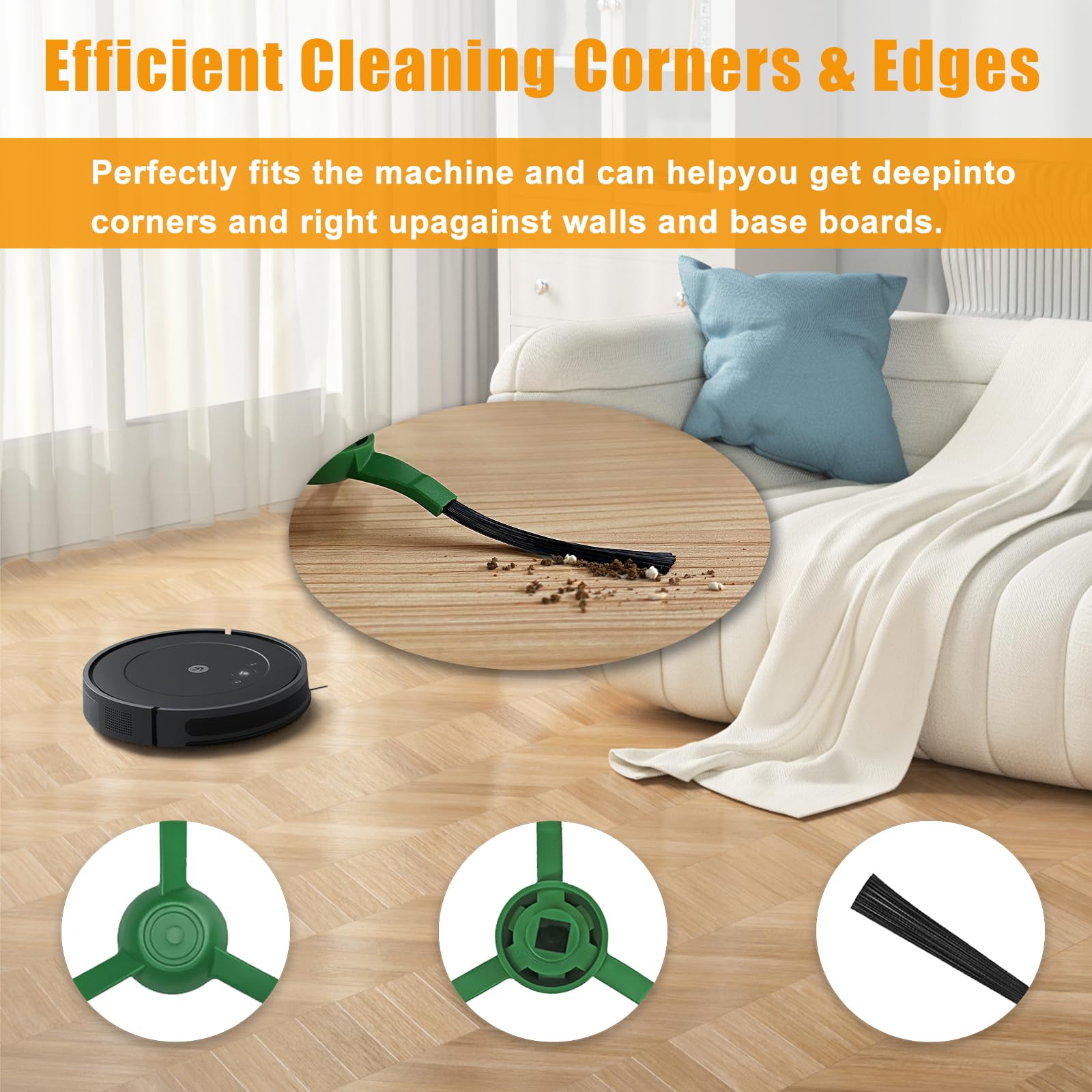 15 Pack Replacement Parts Kit for iRobot Roomba Essential Series Q011, Y0140, Q0120, Y0110, Q0520, 104, 105 Vac/Combo Robot Vacuum, 2 Roller Brushes, 6 Side Brushes, 6 HEPA Filters, 1 Cleaning Tool