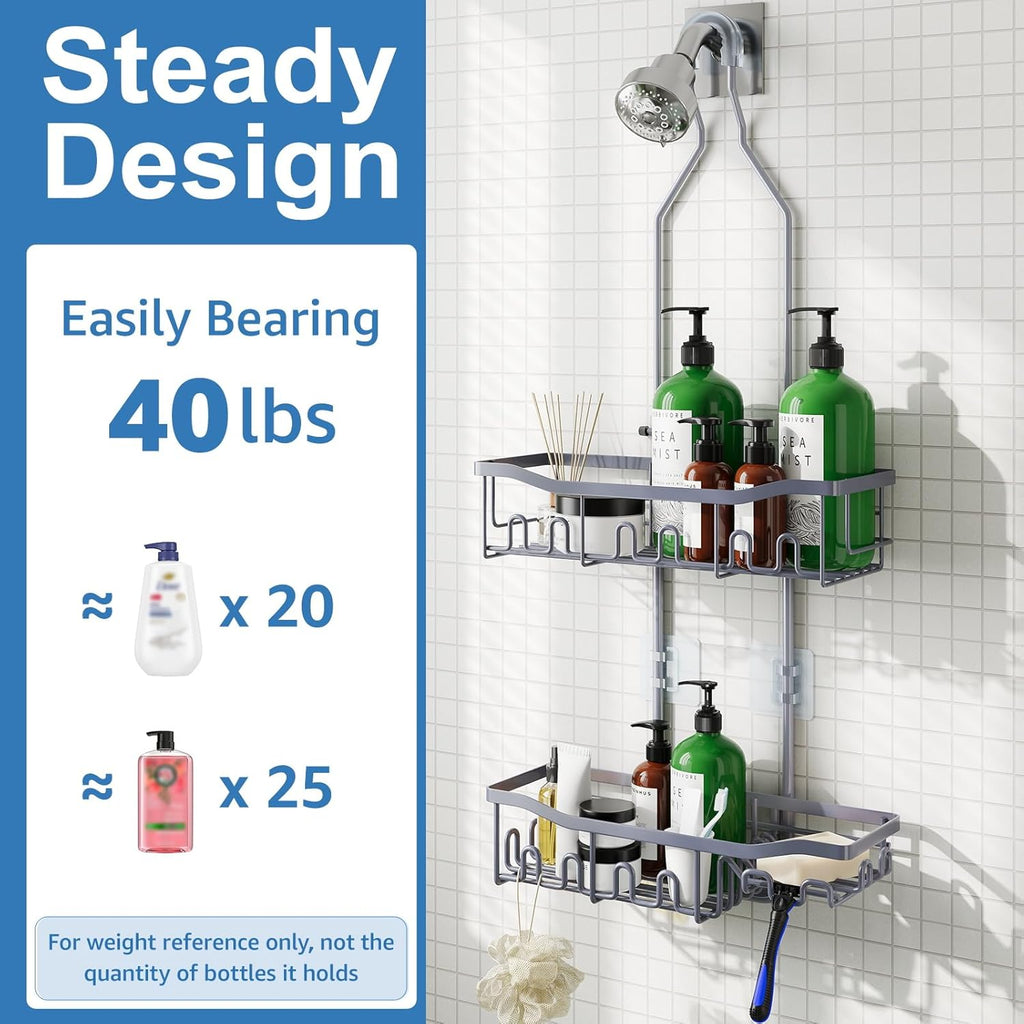 Regine Switzerland Shower Caddy - Rustproof Over Showerhead Organizer with Hooks | Large Size for Shampoo & Soap
