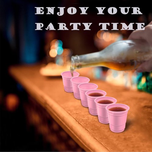 HAOZAN 100ct 2oz Mini Light Pink Shot Glasses, Disposable Small Plastic Cups for Parties, Weddings, Events – Bulk Pack
