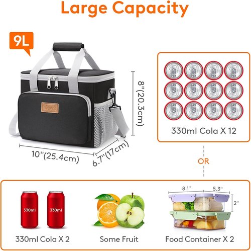 Lifewit Insulated Lunch Bag - Soft Cooler Tote for Adults | 12-Can Capacity, Gray & Black