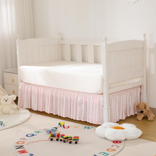 Counfeisly Blush Pink Satin Crib Bed Skirt, 52" x 28" with 14" Drop Silky Soft Baby Crib Skirt for Baby Girls or Boys, Fit for Standard Crib & Toddler Bedding