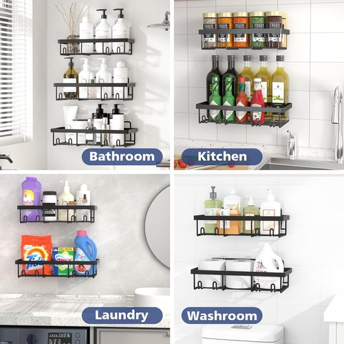 Liuoud Shower Caddy Organizer - 10 Pack Rustproof Stainless Steel Wall Storage Baskets | Black