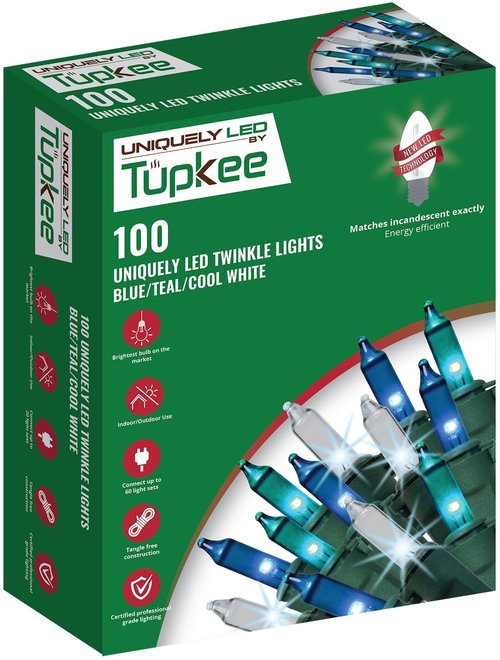 Christmas Uniquely LED Twinkle Lights - Matches Incandescent Exactly - 20 of 100 Lights Twinkling - 100 Blue / Teal / Cool White Bulbs - 24.75 Ft, Christmas Tree Sparkling Light String Indoor Outdoor