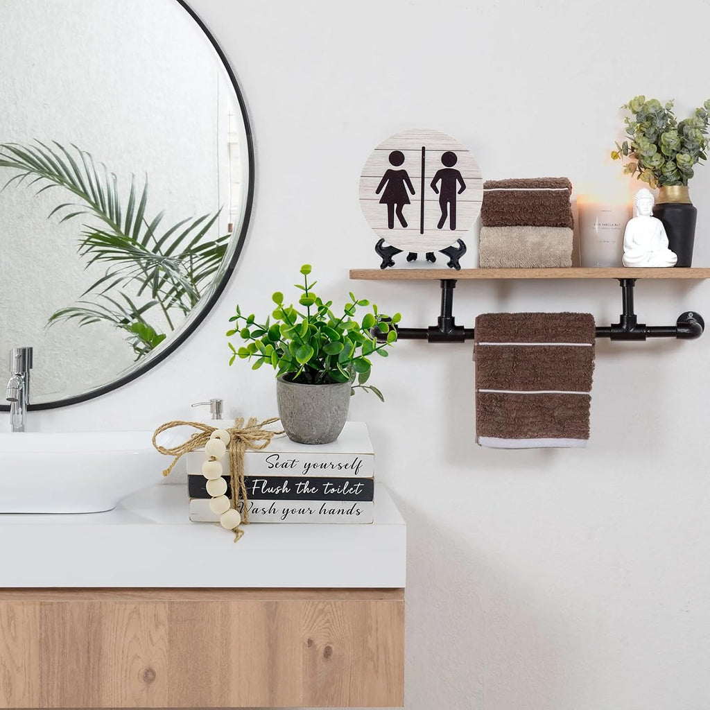 Regine Switzerland Bathroom Shelf Decor - Funny Wooden Signs with Fake Plants | 3D Round Design for Guest Restrooms