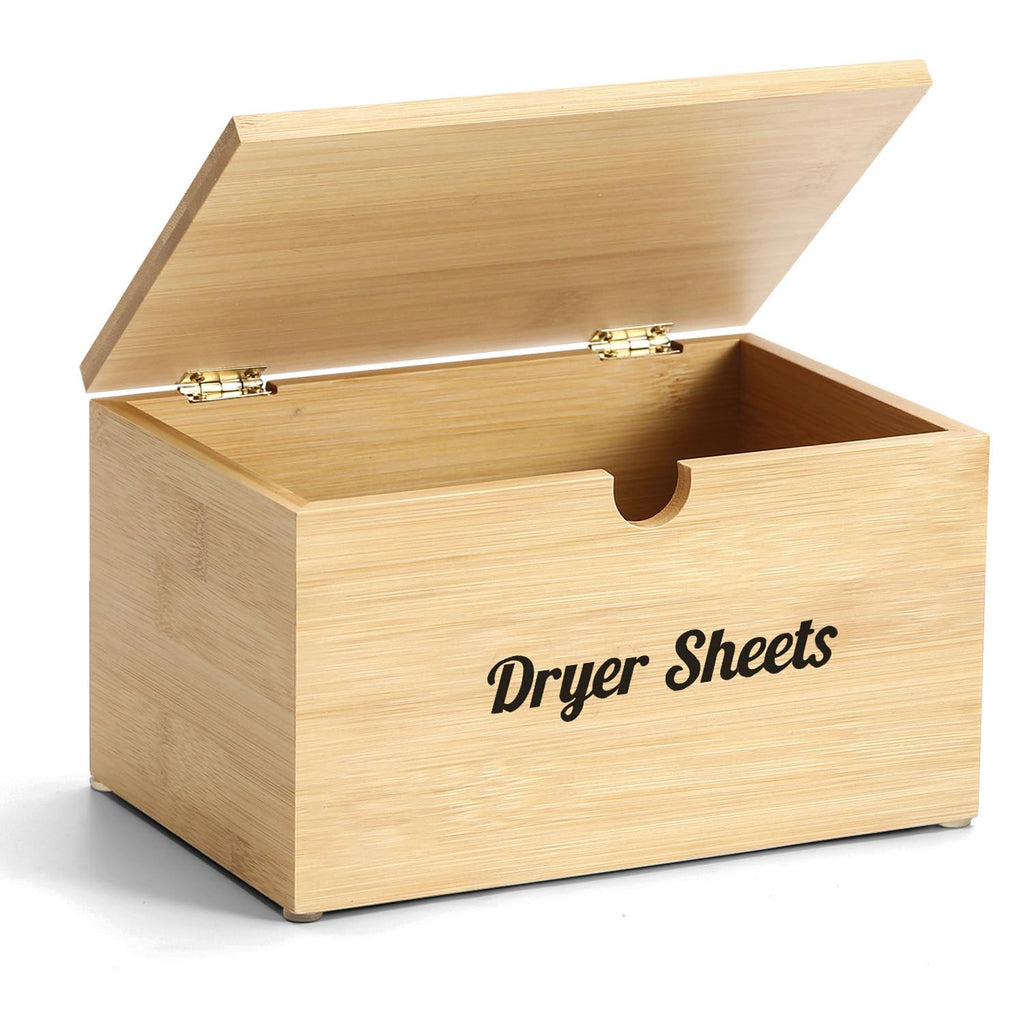 ZOBONETI Bamboo Dryer Sheet Holder with Lid, Dryer Sheet Container for Laundry Room, Laundry Sheets Dispenser Box, Storage Organization for Fabric Softener Sheets