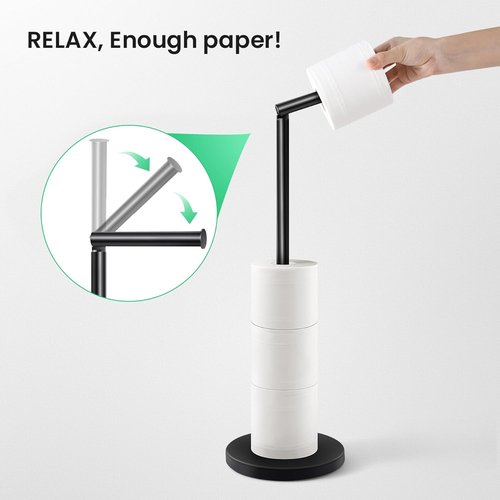 Cesun Bathroom Essentials Bundle - 1.6 Gallon Soft Close Trash Can & Toilet Paper Holder Stand | Matte Black Stainless Steel