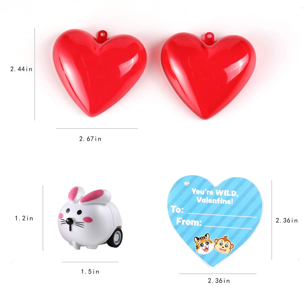 JOYIN 28 Pack Valentine Day Animals Pull Back Vehicles for Kids with Gift Cards and Filled Hearts, Go Car Toy Sets for Toddlers Kids Valentine School Classroom Exchange