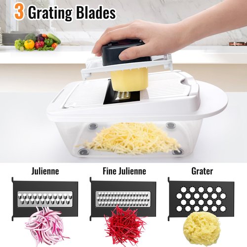 12 Blade All-in-1 Vegetable Chopper Mandoline Slicer with Container, Spiralizer with Containers, Food Chopper, Onion Chopper, Veggie Cutter for Salad, Kitchen Gadgets Accessories Essentials, White