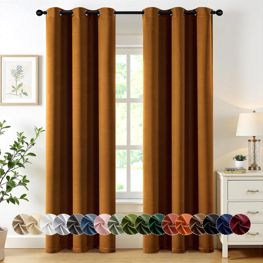MIULEE Gold Brown Blackout Curtains - Thermal Insulated Room Darkening Drapes | 72-Inch, 2 Panels