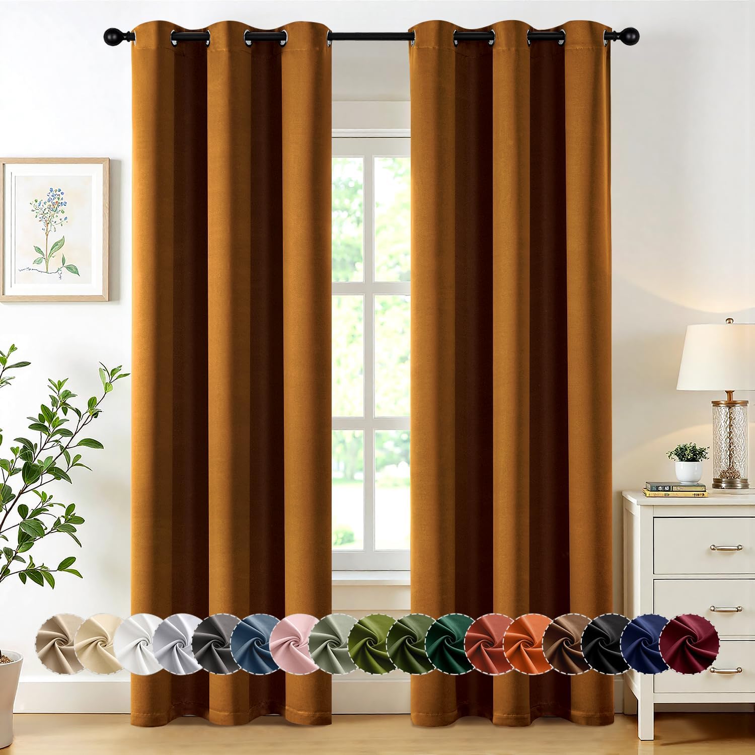 MIULEE Gold Brown Blackout Curtains - Thermal Insulated Room Darkening Drapes | 72-Inch, 2 Panels