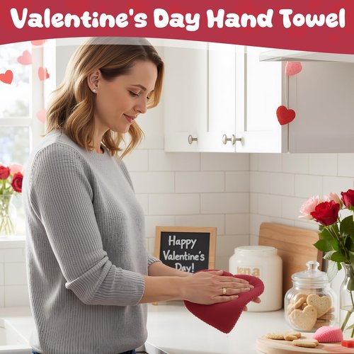 Breling 3 Pcs Valentines Heart Dish Hand Towels for Kitchen Red Pink Heart Bathroom Hand Towels Absorbent Soft Decorative Cloth for Valentine‘S Day Decor Bath Drying Cleaning