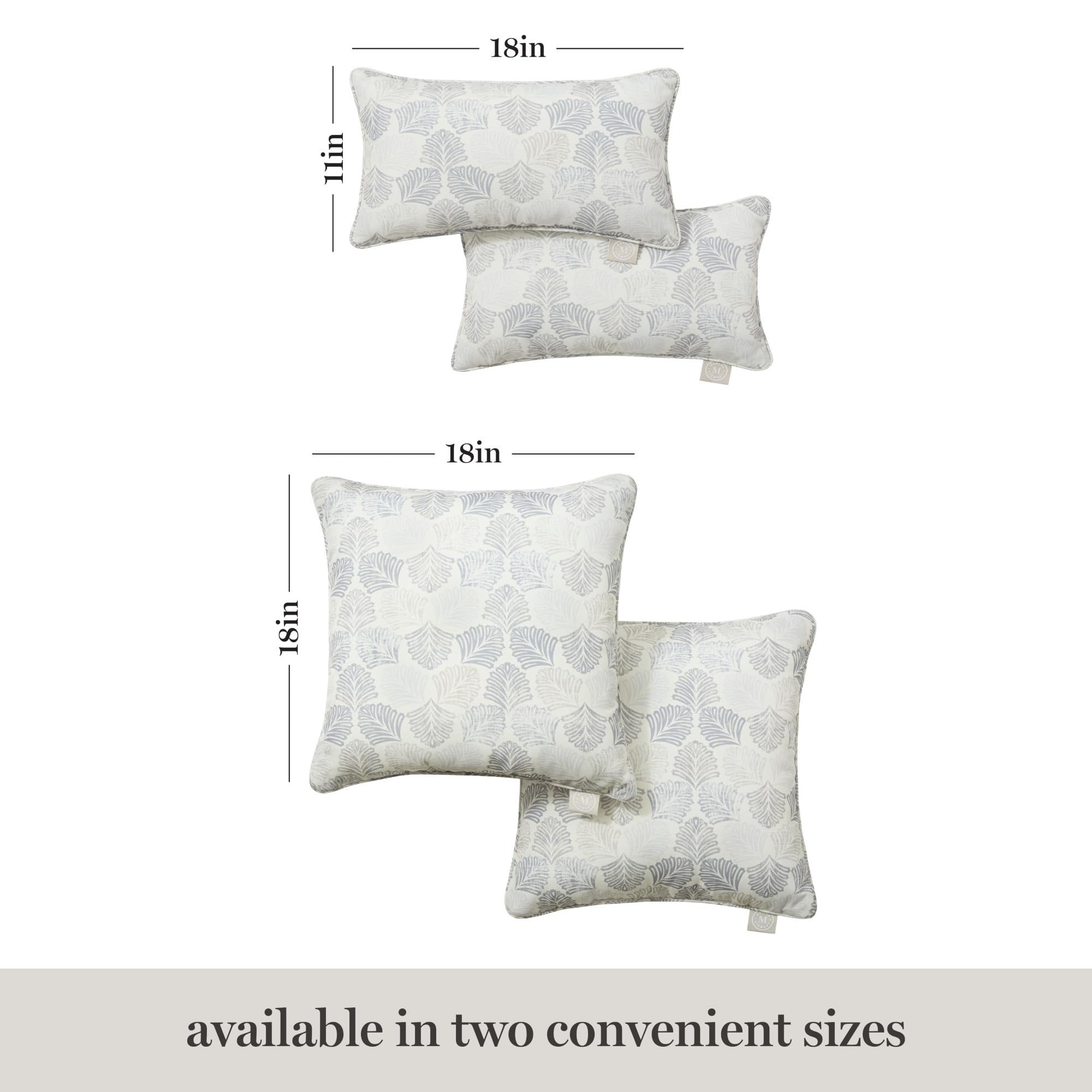 Martha Stewart Modern Banana Leaves Indoor Outdoor Decorative Lumbar Pillow 2-Pack Set, UV Fade Resistant, Water Repellent, Printed Tropical Design, Warm Grey, 11"x18"
