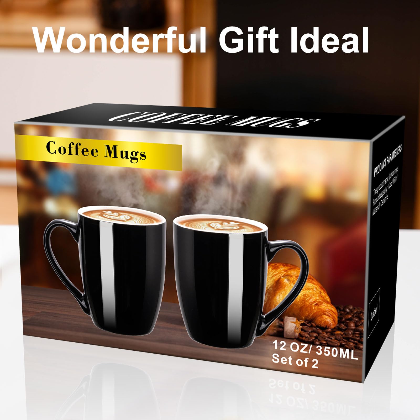 gegewawa Coffee Mug Ceramic, Black Coffee Cups Ceramic Set of 2, 12 Oz Large Coffee Mug for Latte, Tea, Cappuccino, Cocoa-Microwavable