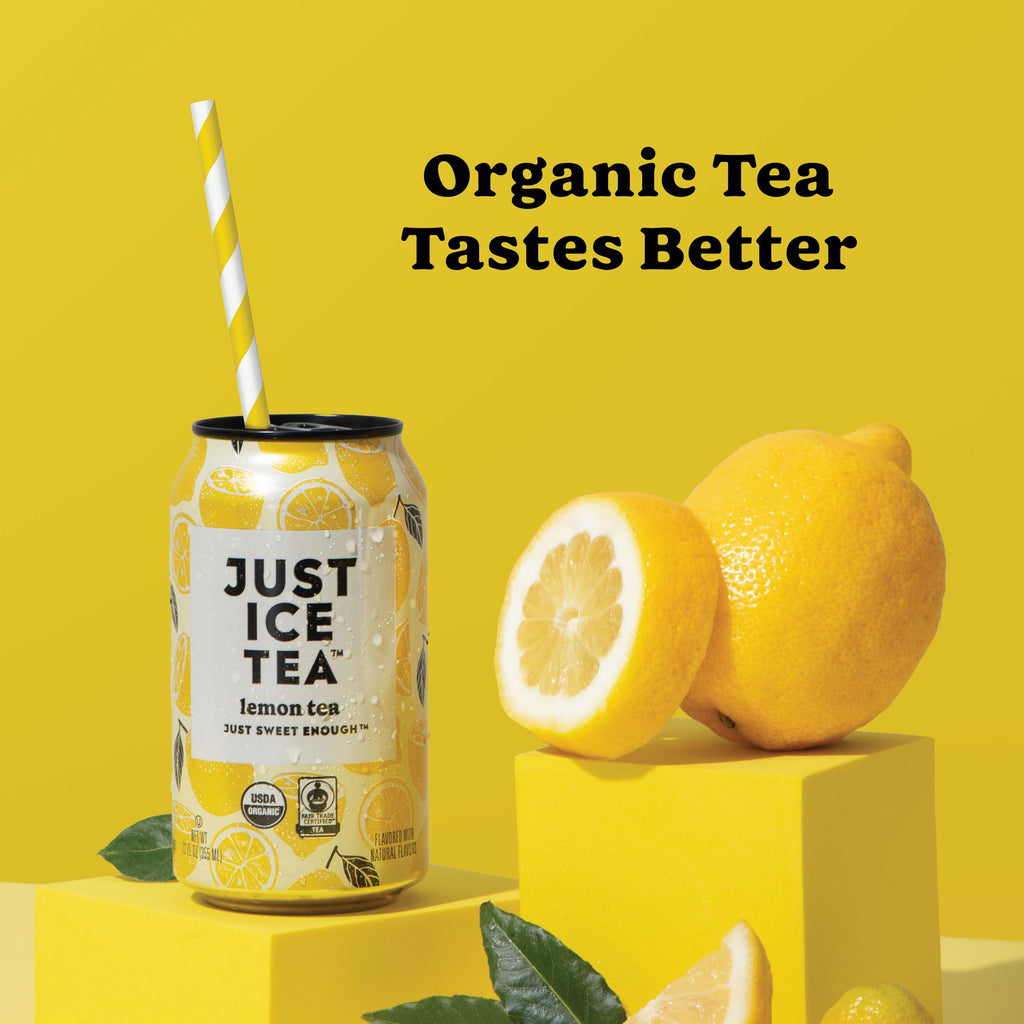 Just Ice Tea, Lemon Flavored Black Iced Tea, 12-Pack (12oz Cans), USDA Certified Organic, Real Brewed, Low Calorie, No Artificial Sweeteners, Fair Trade, Made in USA.