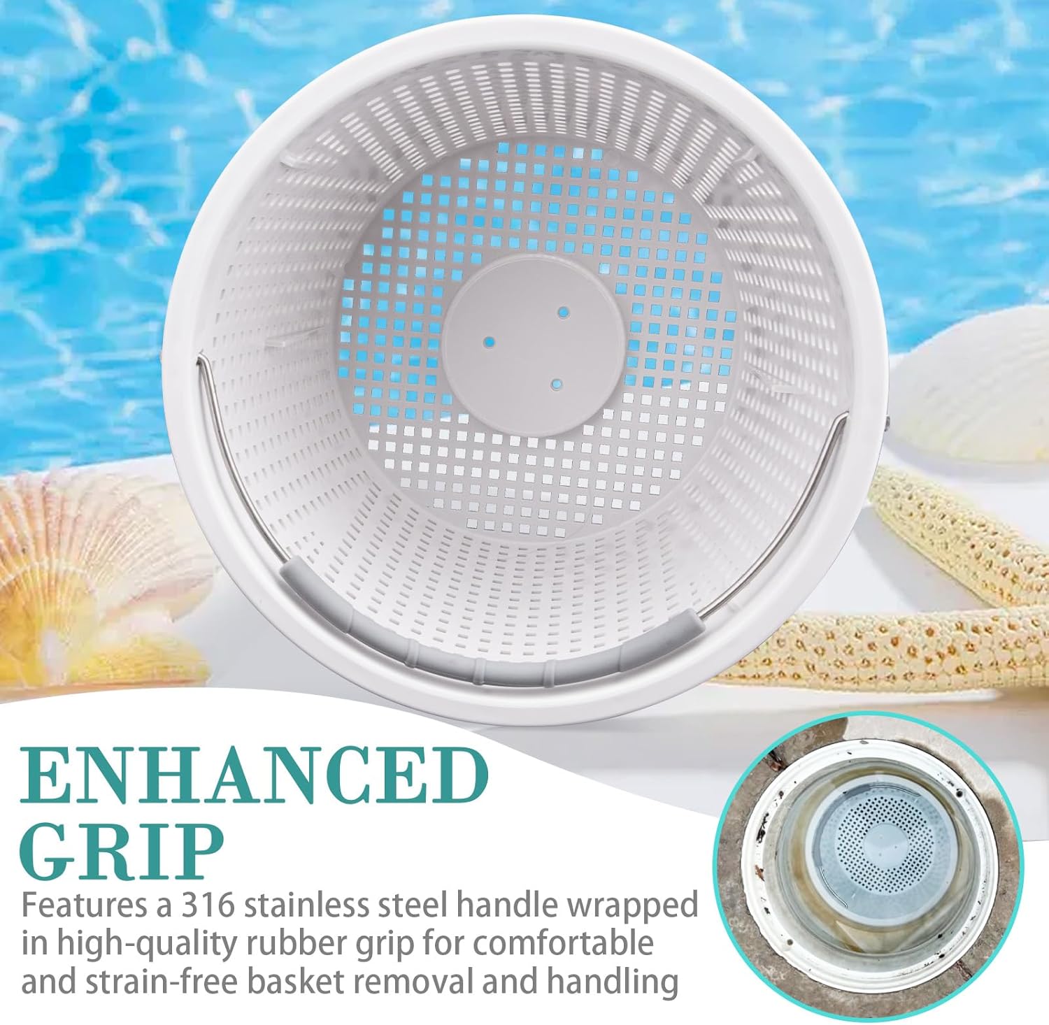 Pentair Pool Skimmer Basket - 8" Inground Pool Skimmer with Brass Weight & Rubber Grip