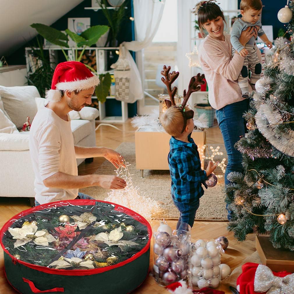 Primode Christmas Wreath Storage Bag 36" - Durable 600D Oxford Container with Clear Window for Easy Holiday Storage (Green)