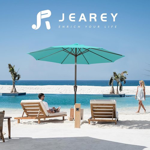JEAREY 9FT Outdoor Patio Umbrella - Push Button Tilt & Crank | UV Protection, Waterproof - Peacock Blue