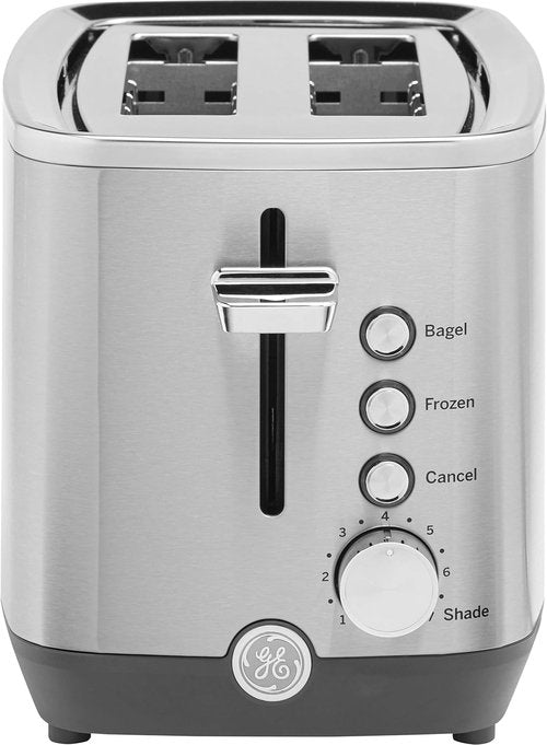 GE 2-Slice Stainless Steel Toaster - Extra Wide Slots for Bagels & Breads | 7 Shade Settings, Removable Crumb Tray