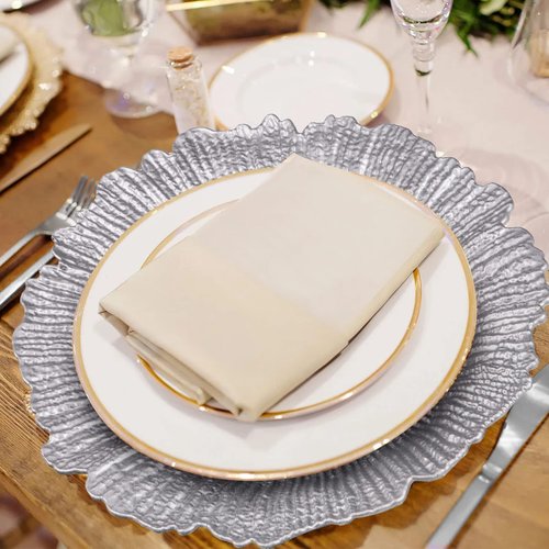 MAONAME Silver Charger Plates Set of 12, Reef Plate Chargers for Dinner Plate, Plastic Decorative Plates for Table Setting, Thanksgiving, Christmas
