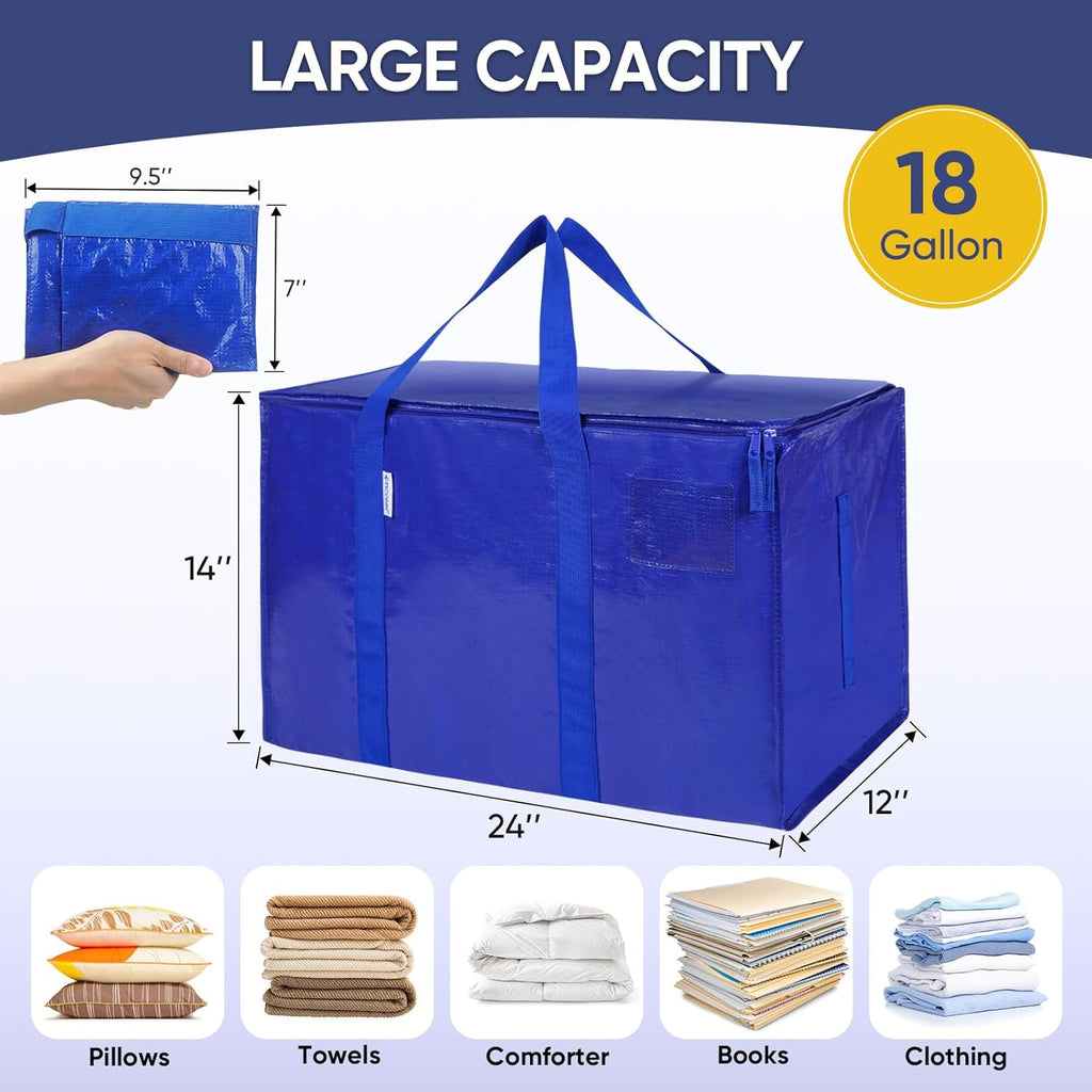 TICONN Extra Large Moving Bags - Heavy-Duty Storage Totes with Zippers & Handles | 18 Gallon, 2 Pack