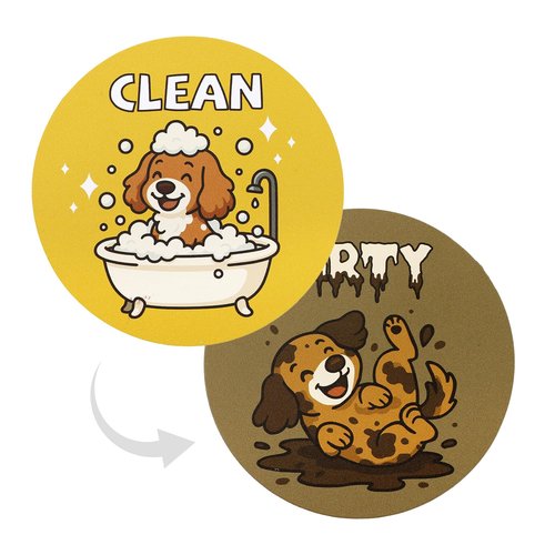 Funny Dog Clean Dirty Dishwasher Magnet Sign, Double-Sided Reversible Clean Dirty Flip Indicator Magnet for Kitchen Refrigerator Laundry Room