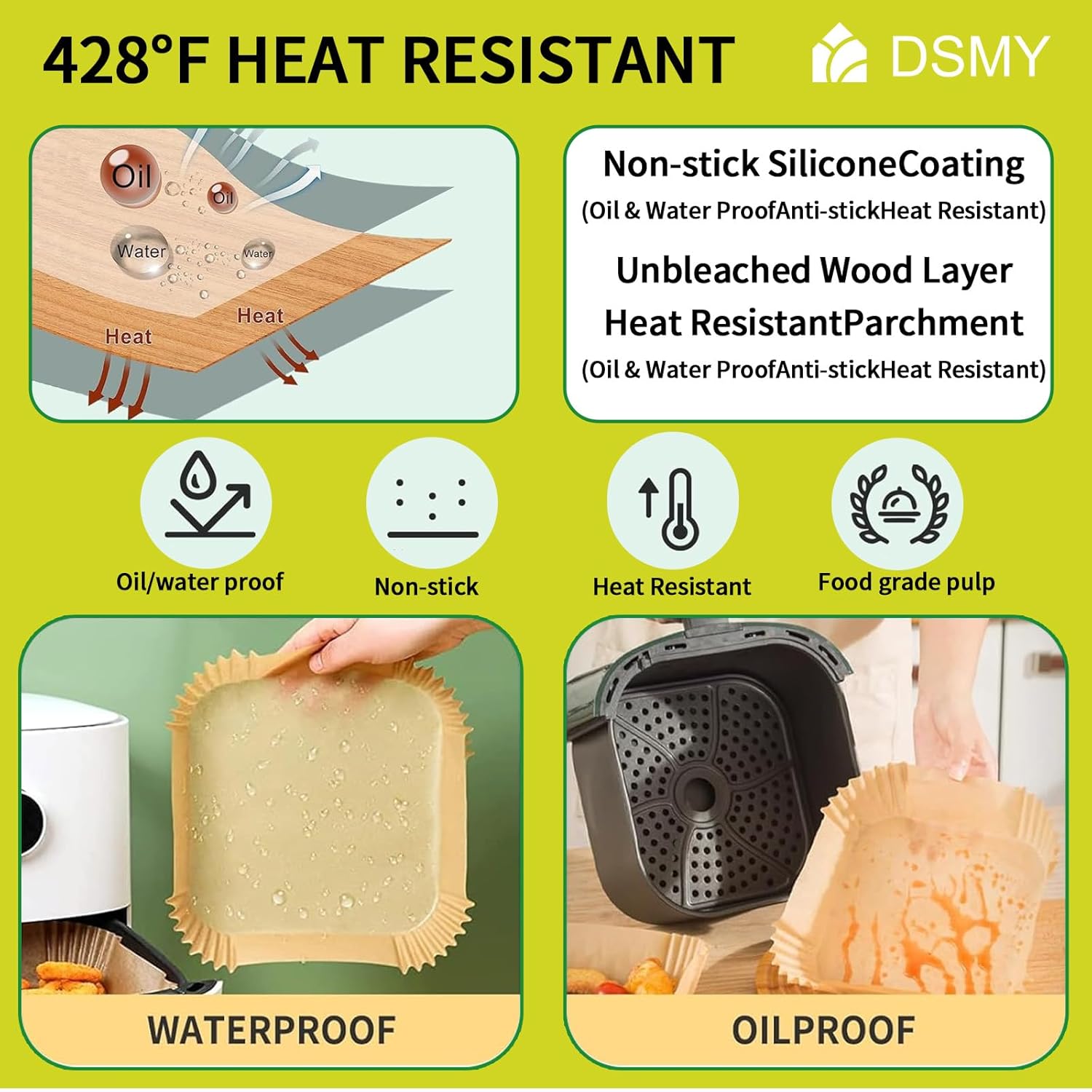 Skiennix Air Fryer Disposable Paper Liners - 200 PCS Non-Stick 8 Inch Square Parchment for 5-8QT Cooking