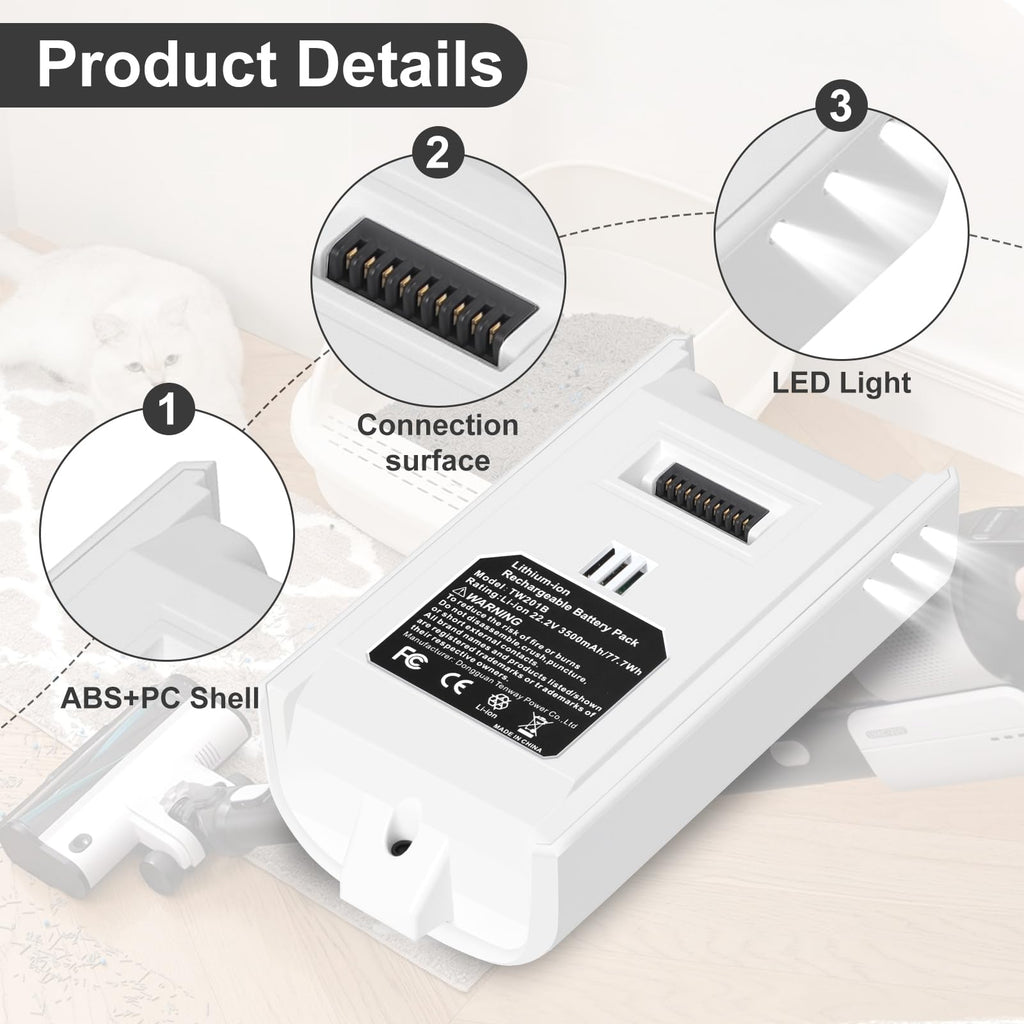 Paverost Battery LVAC-200 for Levoit Vacuum: Replacement Battery LVAC200 Compatible with Levoit LVAC-200 Cordless Vacuum Cleaner LVAC 200-22.2V 3500mAh