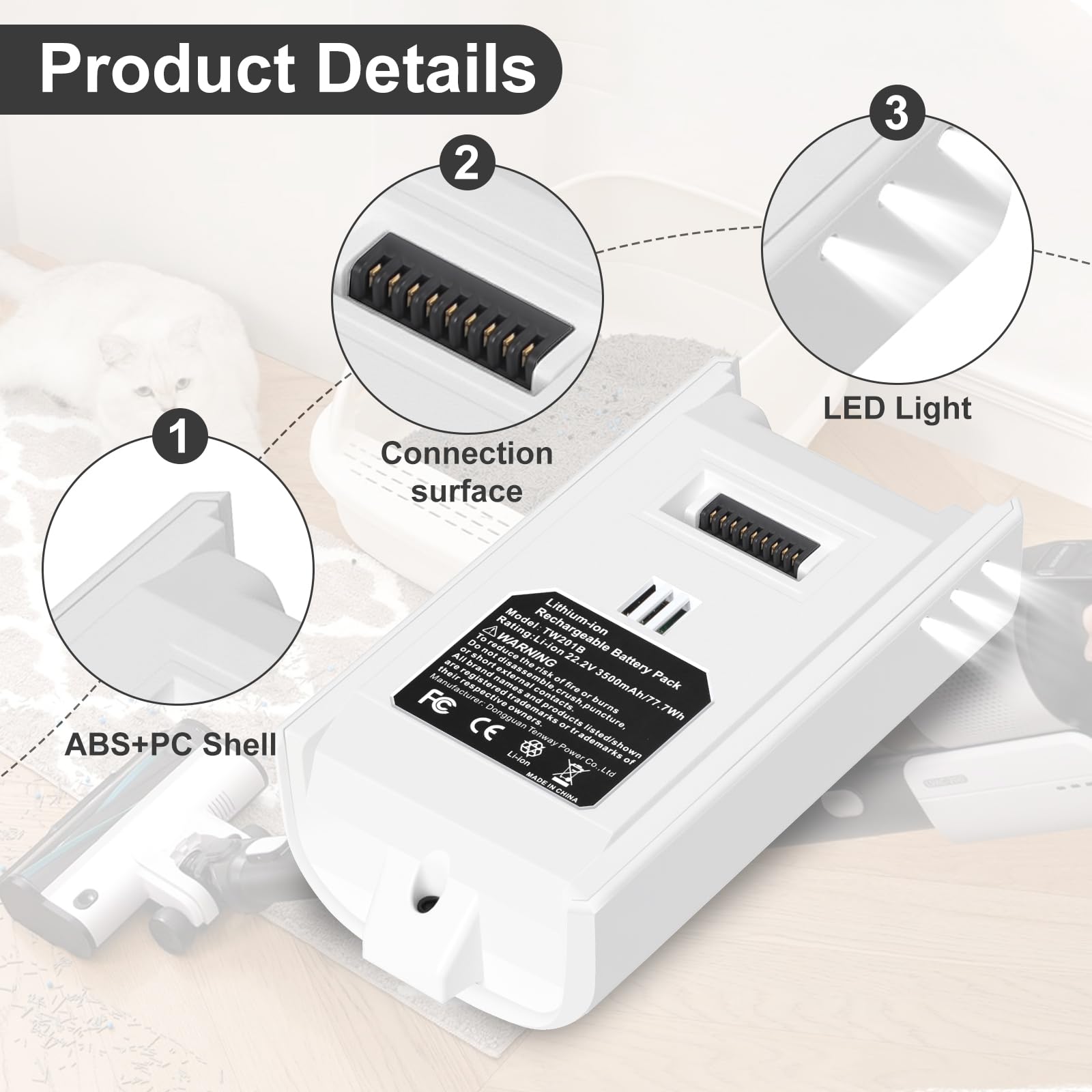 Paverost Battery LVAC-200 for Levoit Vacuum: Replacement Battery LVAC200 Compatible with Levoit LVAC-200 Cordless Vacuum Cleaner LVAC 200-22.2V 3500mAh