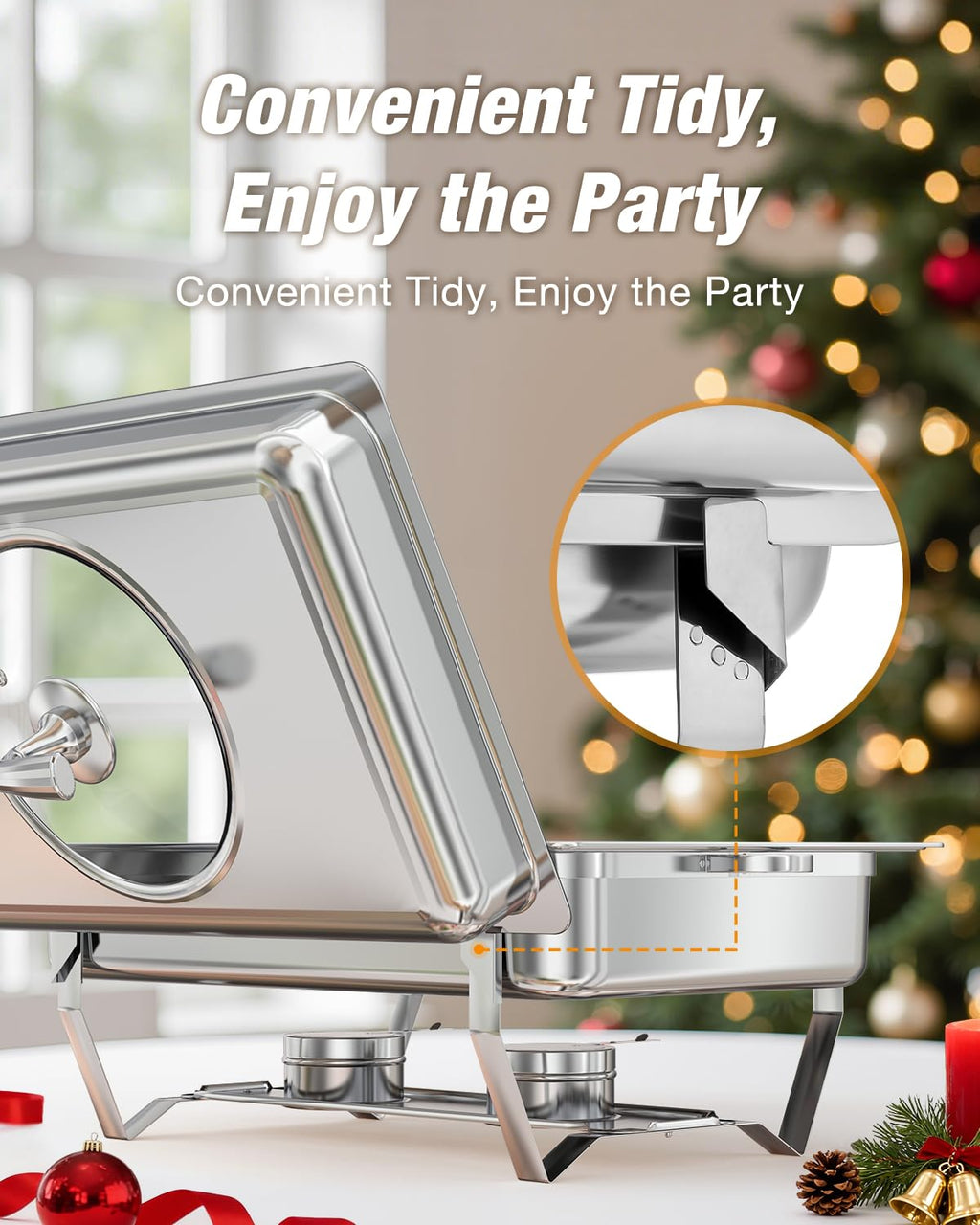 WARMOUNTS Rectangular Chafing Dishes for Buffet with Glass Lid (9QT, 2 Pack), Large Chafers and Buffet Warmers Set w/Mirror-Polished Stainless Steel, Rolled Rim, Lid Holder, Foldable Frame for Party