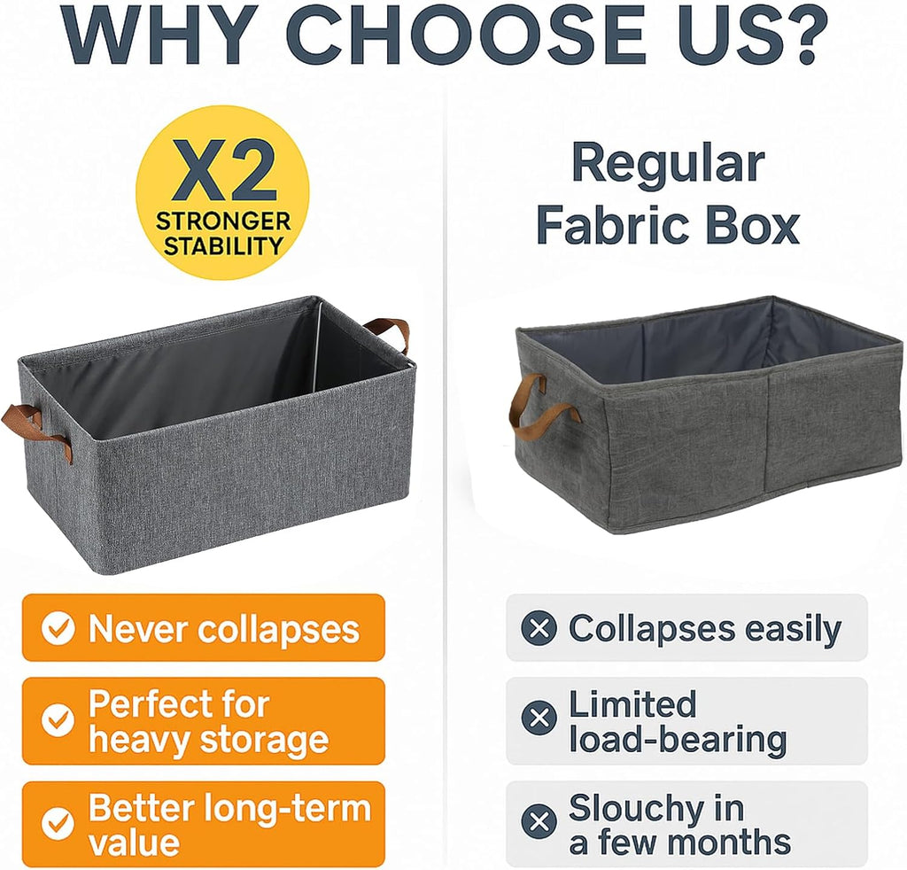 Skiennix Storage Cubes Organizer - Collapsible Fabric Bins with Reinforced Steel Frame | Gray, 18.5"x11"x7.9" - Perfect for Closets, Offices, and Toys