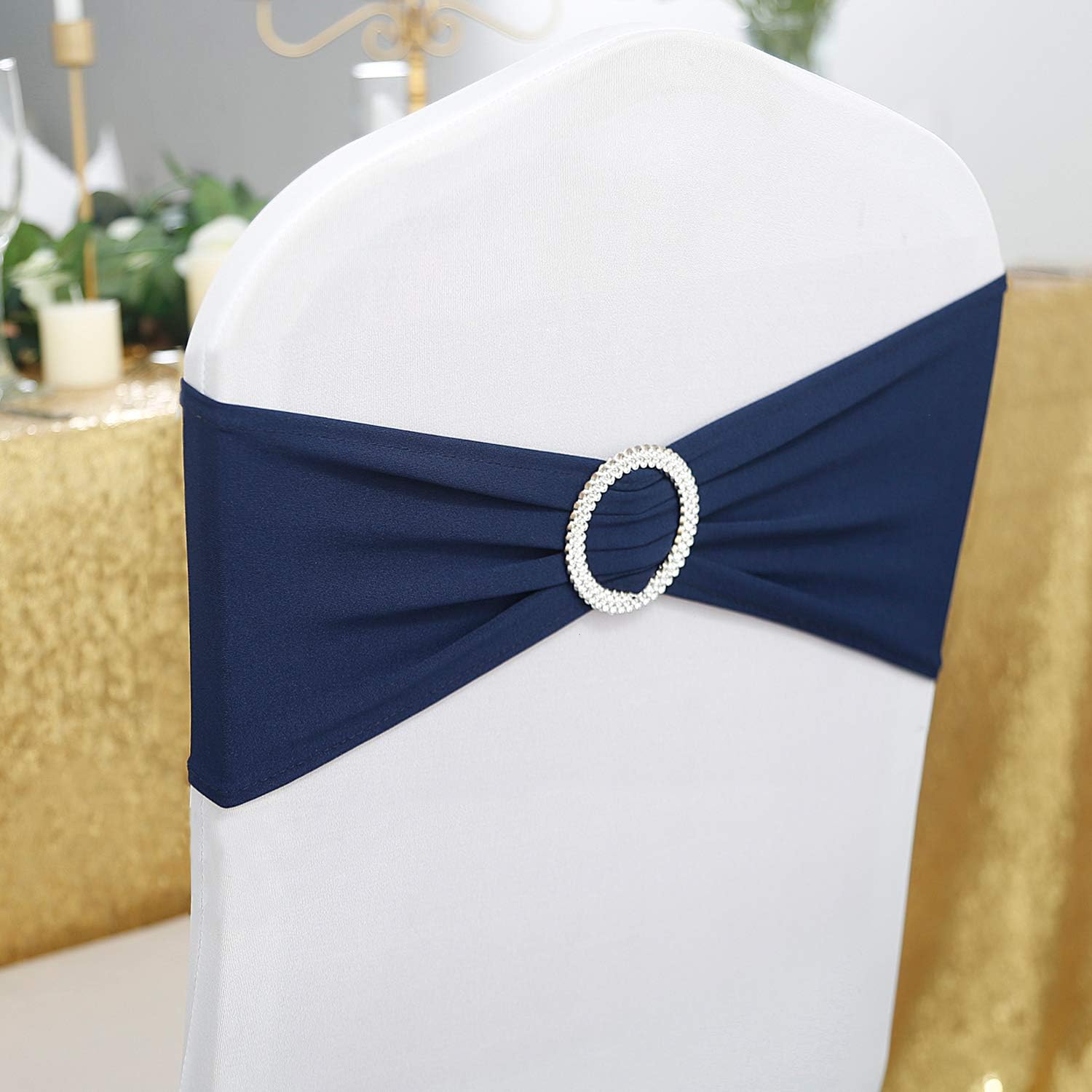 Peomeise Navy Spandex Chair Sashes - 25pcs with Buckle Slider for Elegant Wedding & Party Decor