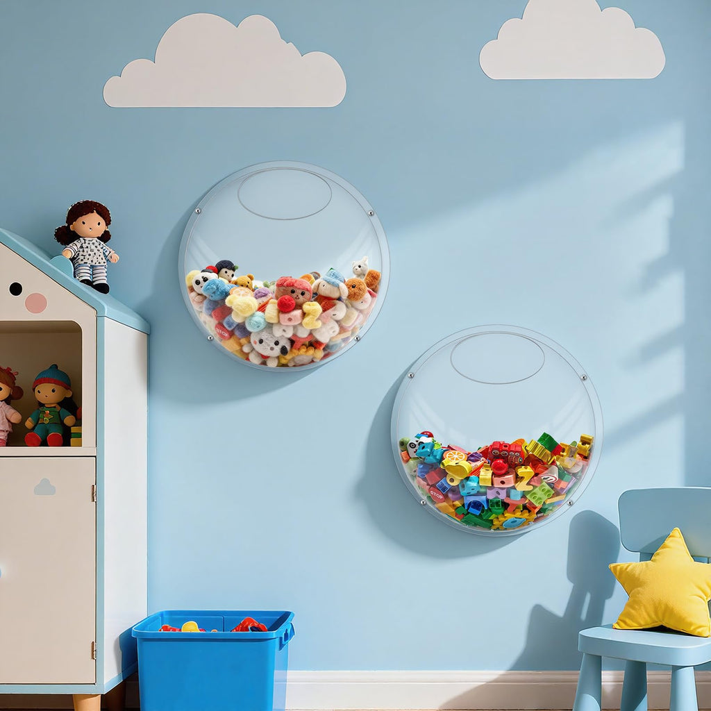 MCAEFER ZHCY 2 Pack Acrylic Wall Toy Storage,Clear Hanging Toy Dispenser with Back Panel Hanging Holder,exquisite Acrylic Wall Organizer for Blocks, Snacks, Cars,Home Organization and Storage