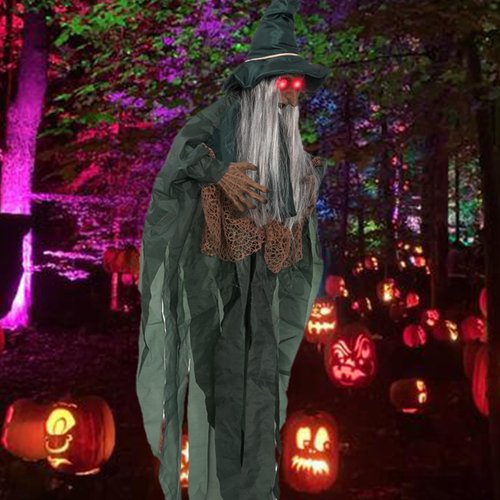 Halloween Animatronics Motion Activated 6Ft Creepy Hanging Witch with Light-up Eyes Halloween Decoration Outdoor Haunted House Prop Décor Indoor 2025 Update