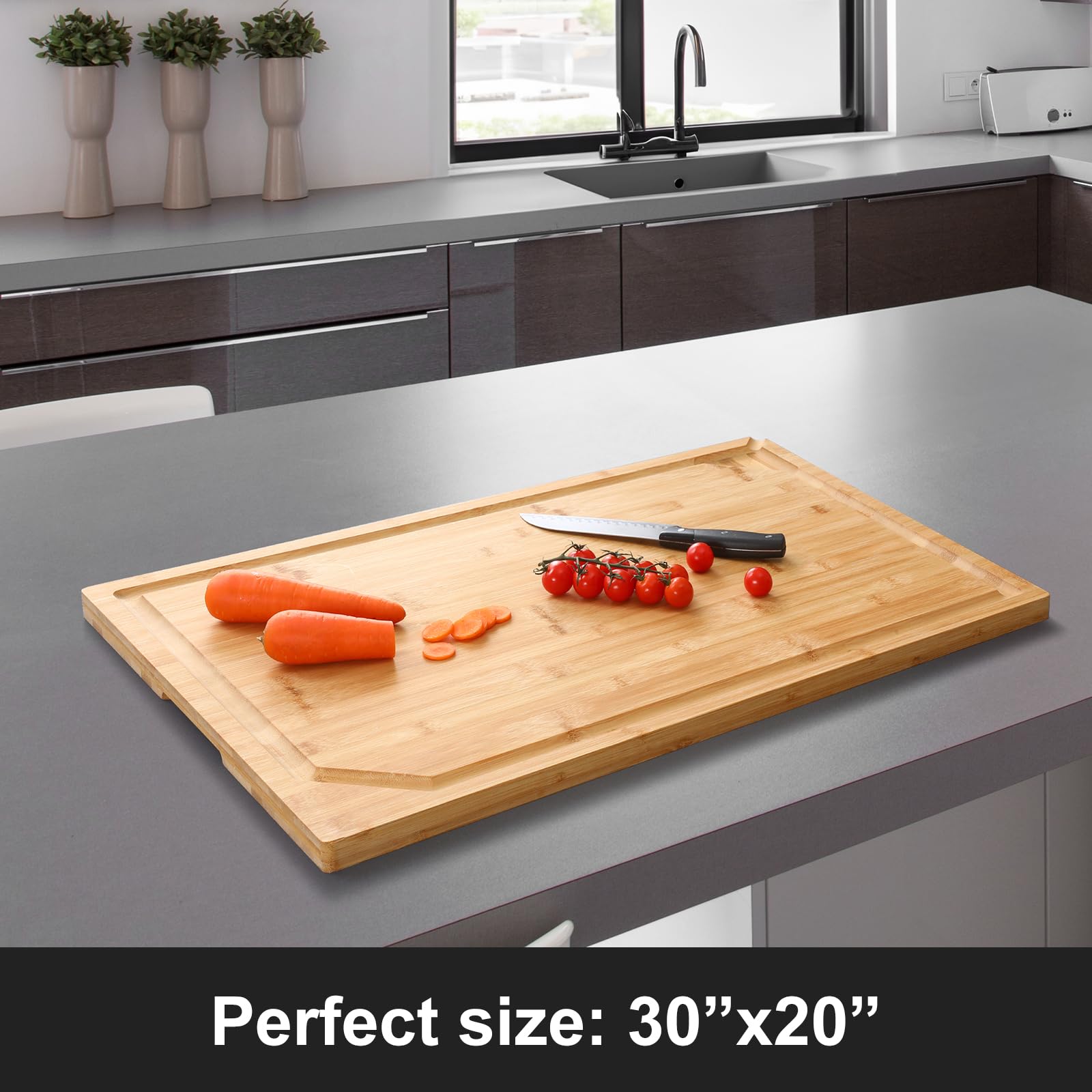 30 x 20 Extra Large Bamboo Cutting Board for Kitchen, Cutting Board Stove Top Cover, Butcher Block Chopping Board with Handle and Juice Groove, Large Charcuterie Board Over the Sink