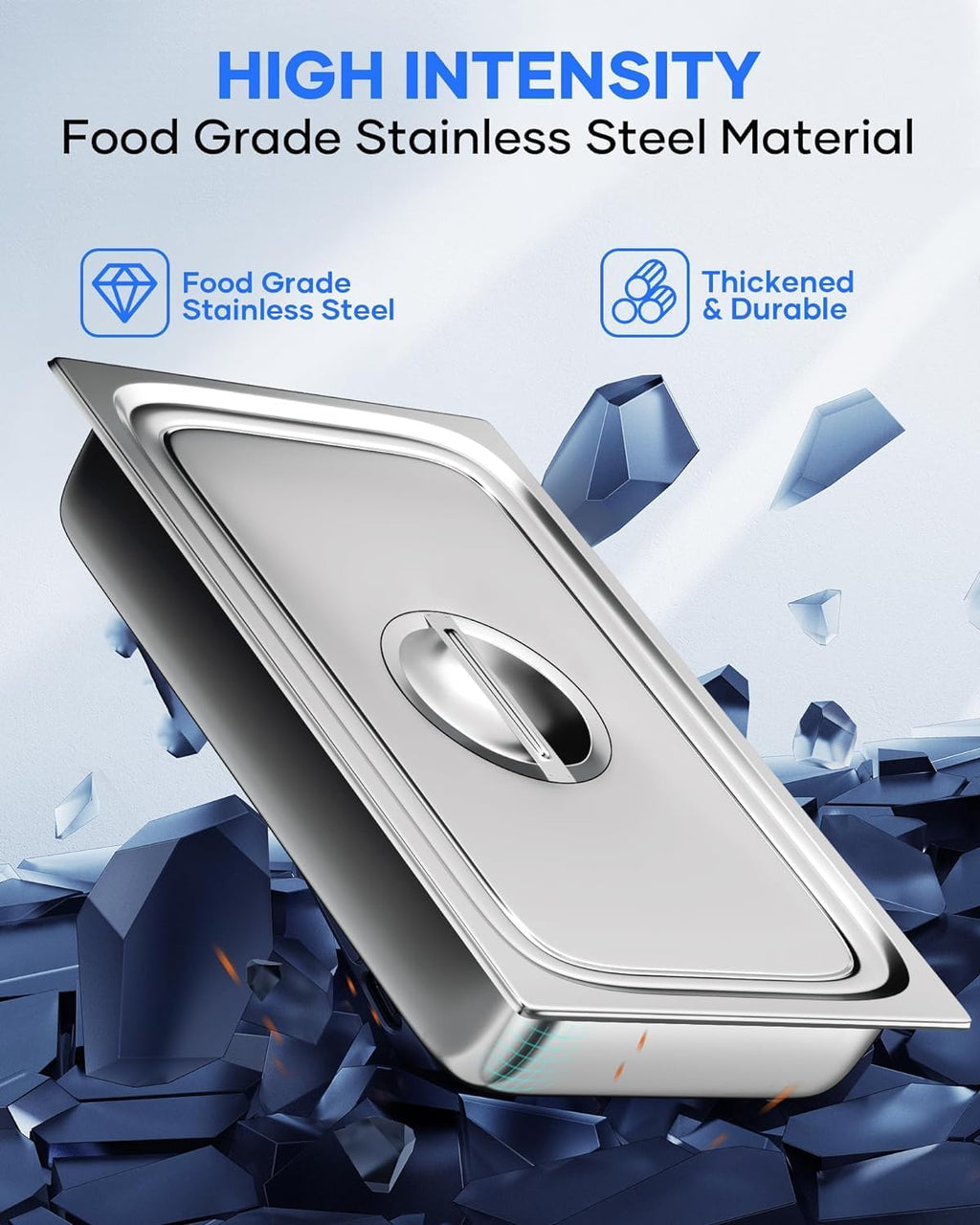 WantJoin Steam Table Hotel Pans with Lid 1/1 Full Size 4 Inch Deep 6 Pack, Stainless Steel Metal Tray Sets Food Storage Container, Commercial Restaurant Chafing Dishes Buffet Warmer Catering Supplies
