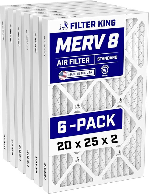 Filter King 20x25x2 Air Filter - MERV 8 Dust & Allergy Control | 6-Pack Pleated Electrostatic, Made in USA