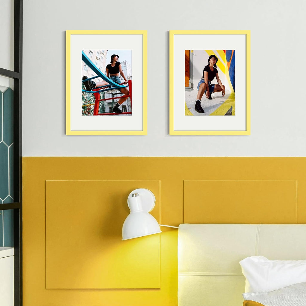 Upsimples 12x16 Picture Frame - Versatile Display for 8.5x11 Photos with Mat or 12x16 Without - Yellow, 1 Pack
