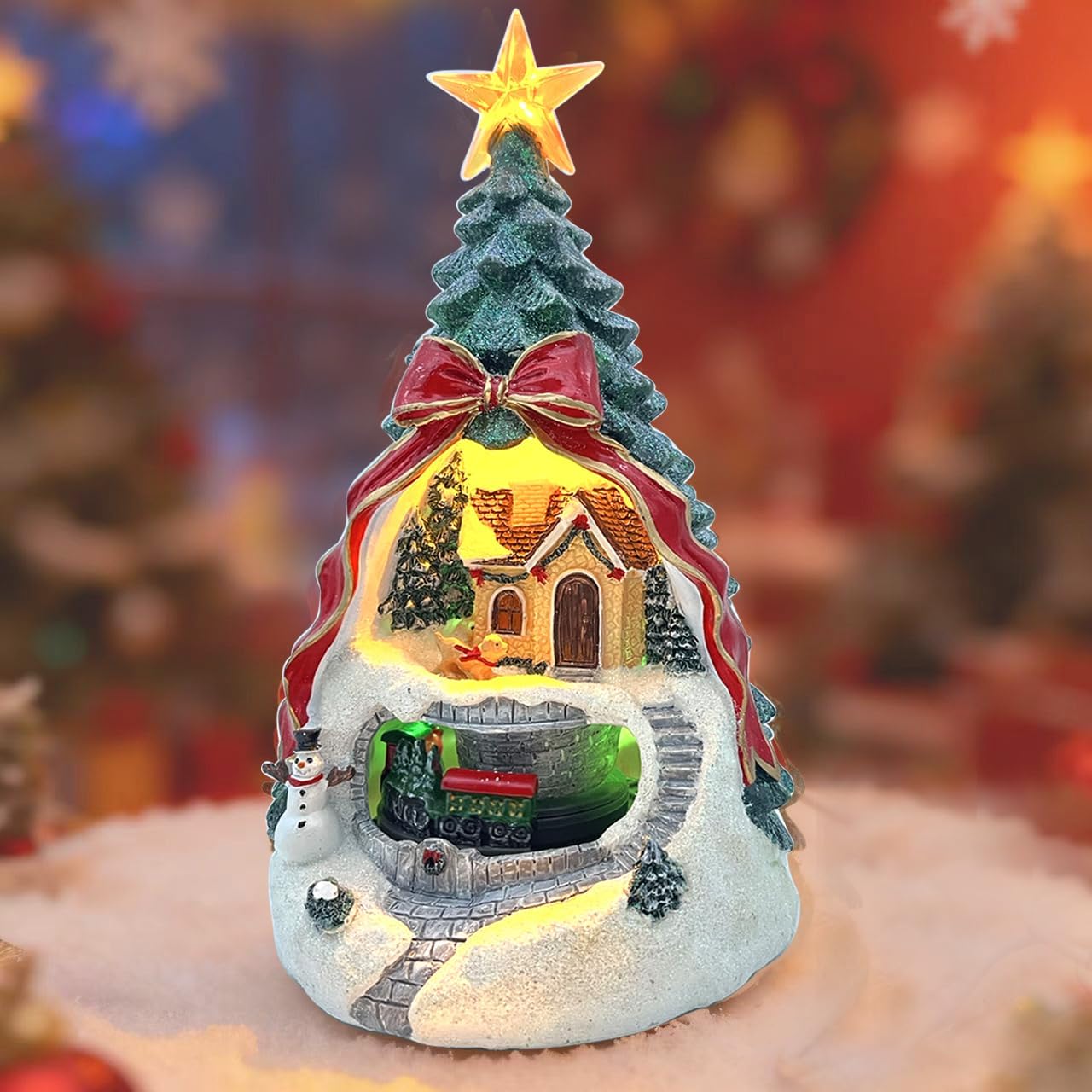 Regine Switzerland Musical Christmas Tree Village Scene - Rotating Train & LED Lights | Animated Holiday Figurine