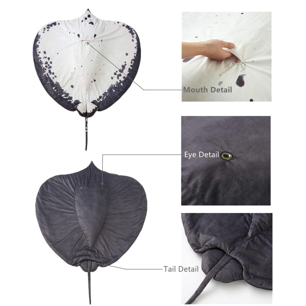 Manta Ray Stuffed Animal Stingray Blanket, Wearable Blanket, Manta Ray Plush Stuffed Stingray, Soft Cozy Ray Throw Cloak Wrap Gifts for Women Adults and Kids Christmas