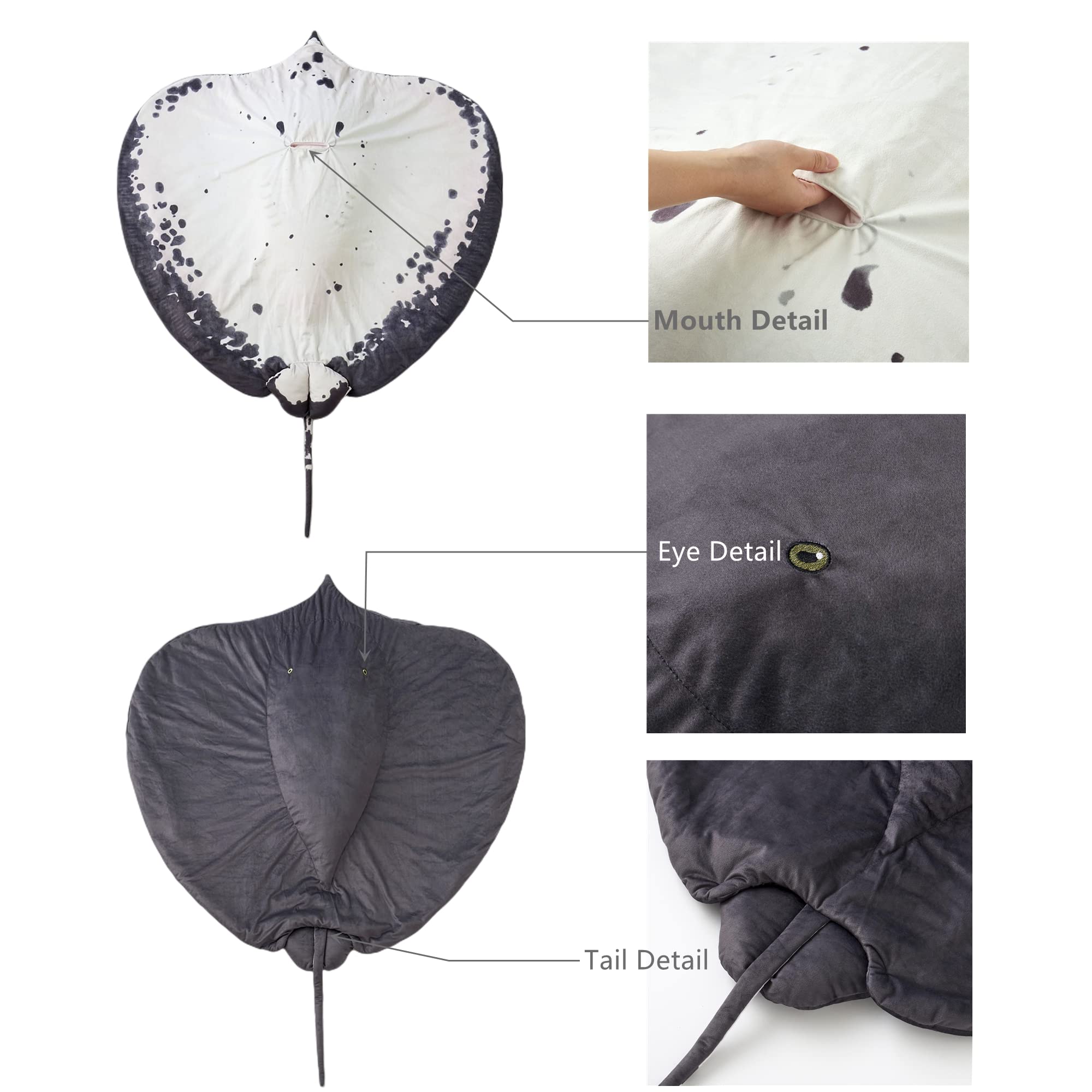 Manta Ray Stuffed Animal Stingray Blanket, Wearable Blanket, Manta Ray Plush Stuffed Stingray, Soft Cozy Ray Throw Cloak Wrap Gifts for Women Adults and Kids Christmas