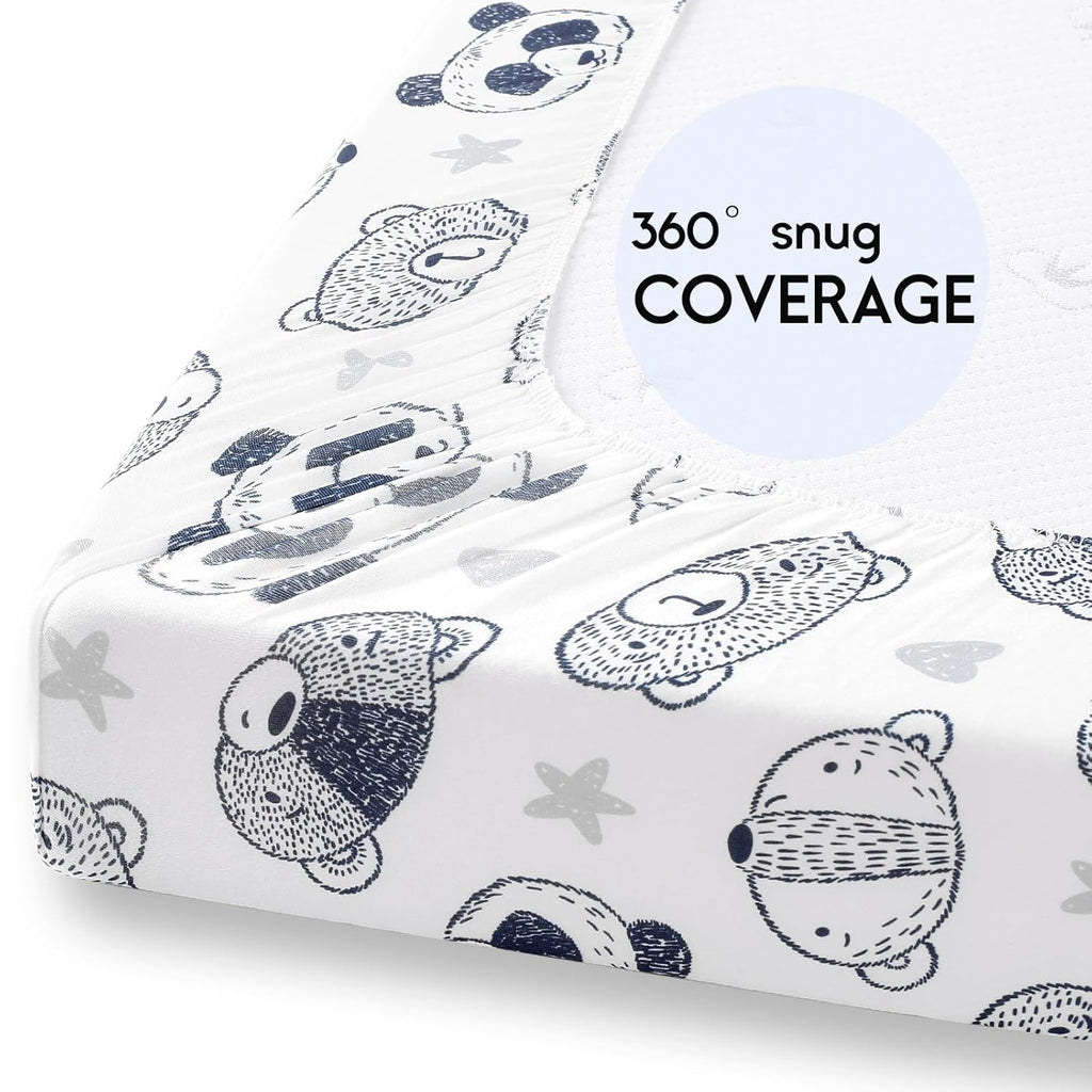 Yoofoss Fitted Pack and Play Sheets - Soft, Breathable Mini Crib Sheets 2-Pack (Panda Design)