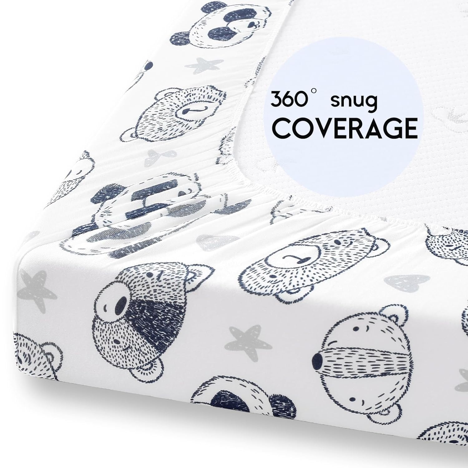 Yoofoss Fitted Pack and Play Sheets - Soft, Breathable Mini Crib Sheets 2-Pack (Panda Design)