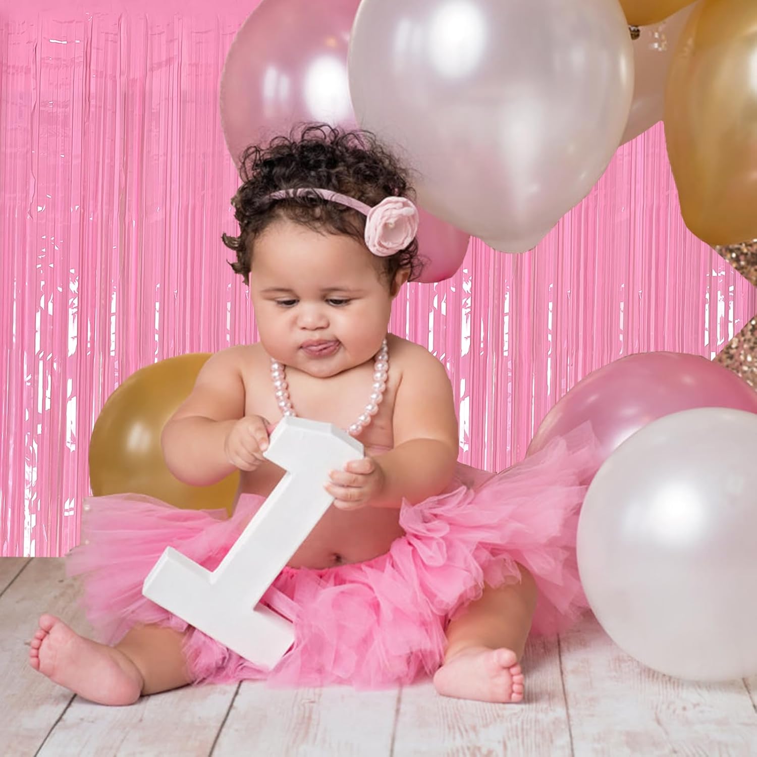 Skiennix 20 Pack Foil Curtains - Pink Metallic Tinsel Fringe Backdrop for Parties & Celebrations