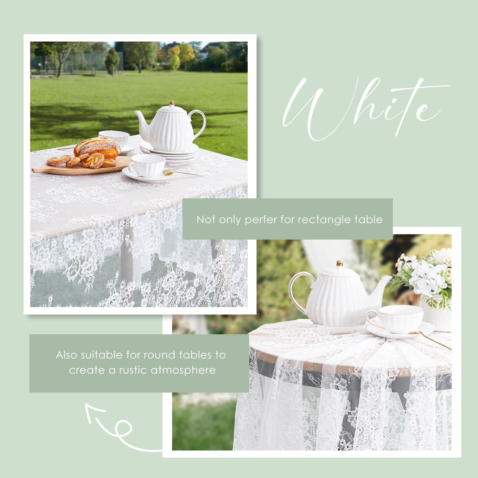 SoarDream White Lace Tablecloth Wedding Lace Fabric 60x120 inches 8Pieces Vintage Lace Overlay Rectangle Outdoor Party Event Decoration Classic Lace Tablecloth