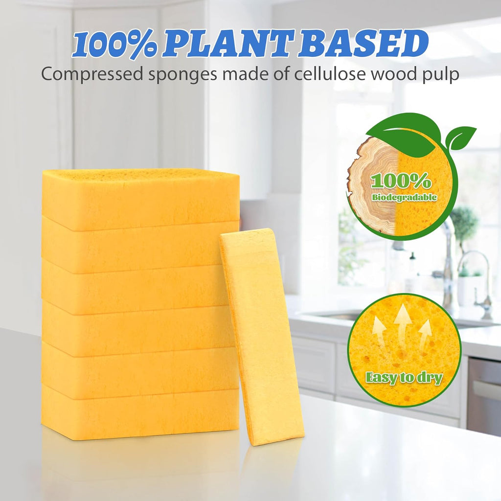 Pop-Up Cellulose Sponges - Biodegradable & Super Absorbent | Large Thick, Tear-Resistant | 6 Pack for Kitchen & Dishes
