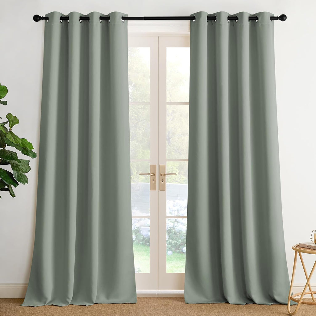 NICETOWN Room Darkening Curtains - Sage Green Drapery Panels, 52"W x 102"L for Light Control