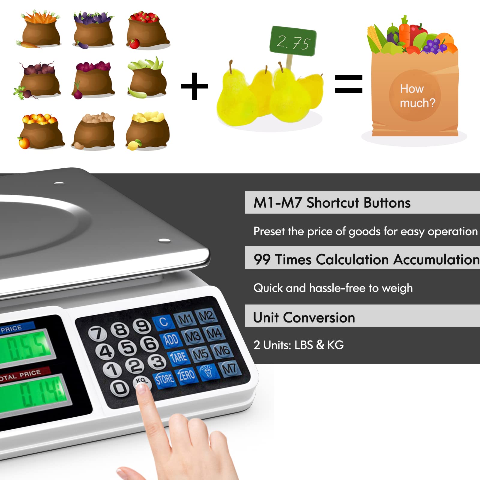 Goplus 66lb Price Computing Scale, Digital Commercial Food Produce Scale with Stainless Steel Large Platform, Counting Function for Farmer Market, Kitchen, Meat Shop, Deli