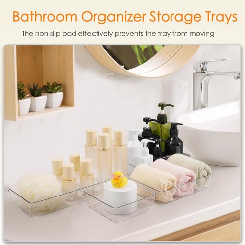 Criusia Drawer Organizer - 10 Pack Large Clear Plastic Trays | Versatile Storage for Makeup, Bathroom & Kitchen
