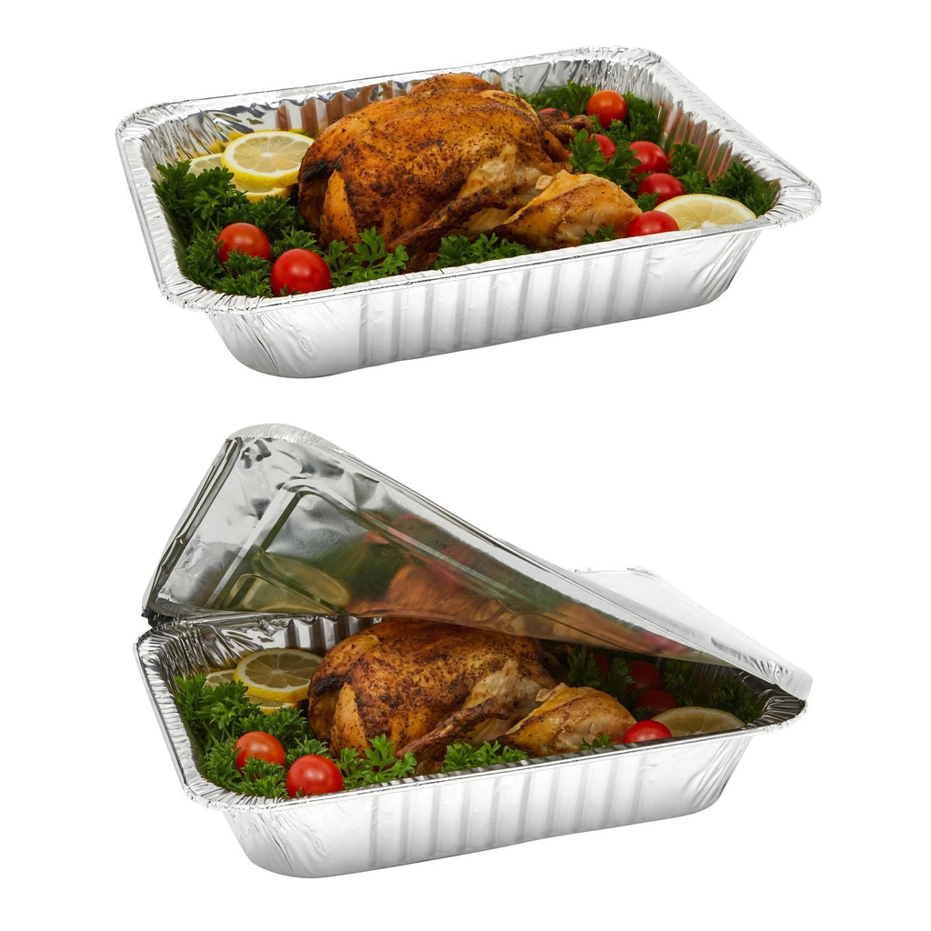 Aluminum Pans With Lids 9x13 [10 Sets] Aluminum Foil Pans Trays With Lids - Half Size Tin Foil Disposable Pans For Baking, Cake Serving Dishes, Roasting, Heating, Serving & Lining Steam-Table Trays